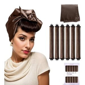 Brown Satin Hair Curlers Set